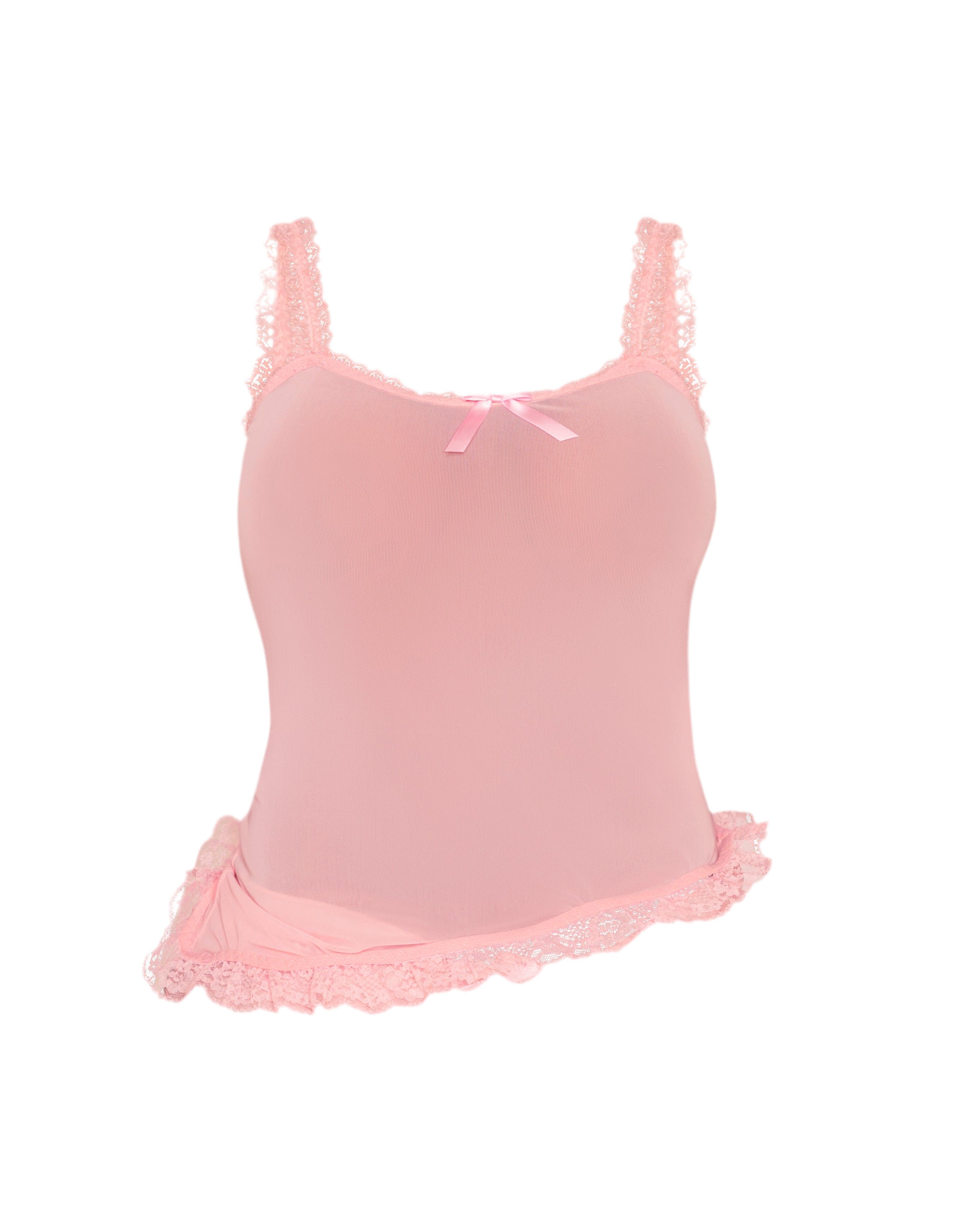 LOVE ME NOT SCALLOPED MESH TOP (BABY PINK)