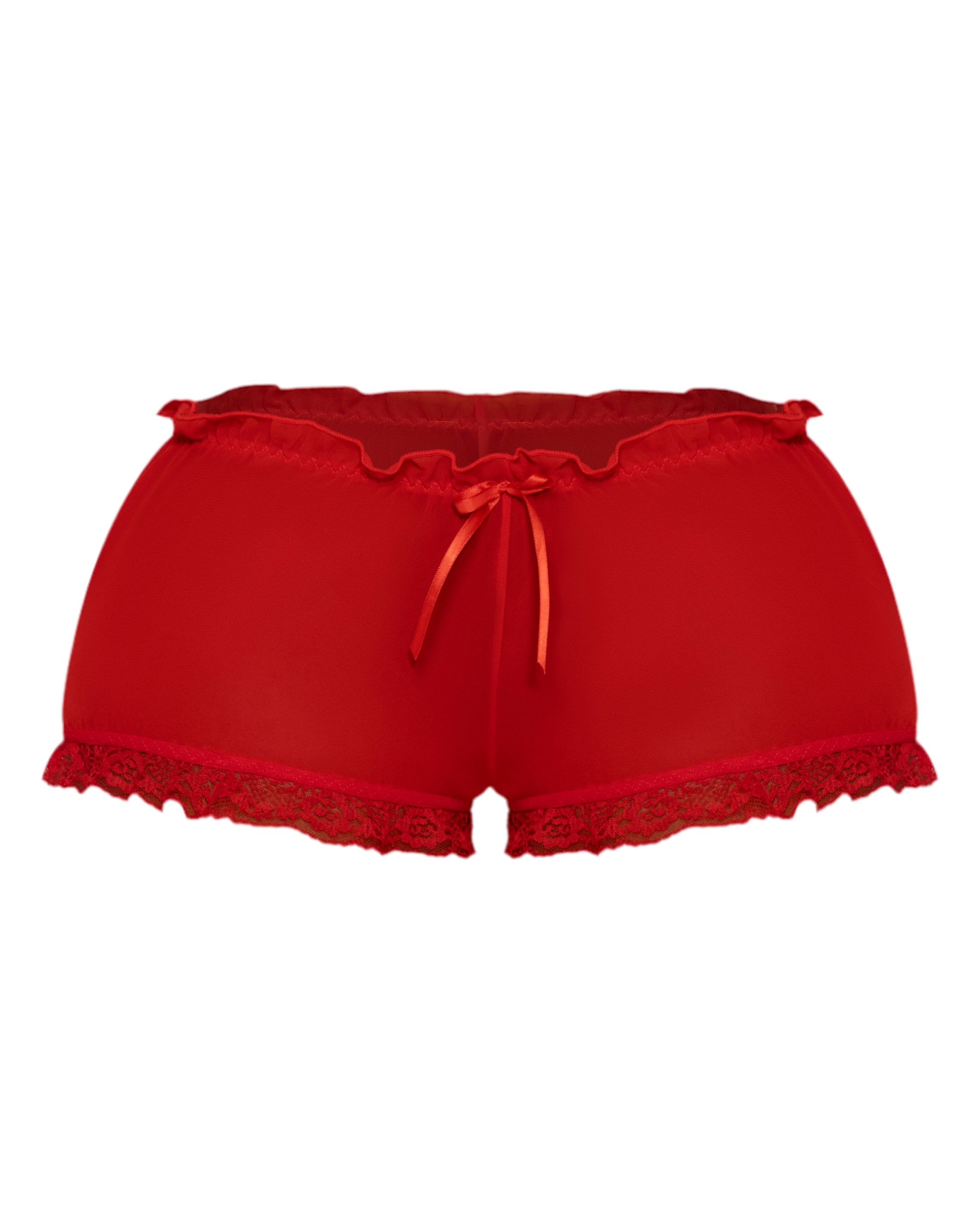 LOVE ME NOT SCALLOPED MESH SHORTS (CHERRY)