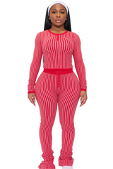 STRIPED THERMAL FLARE PANTS (RED)