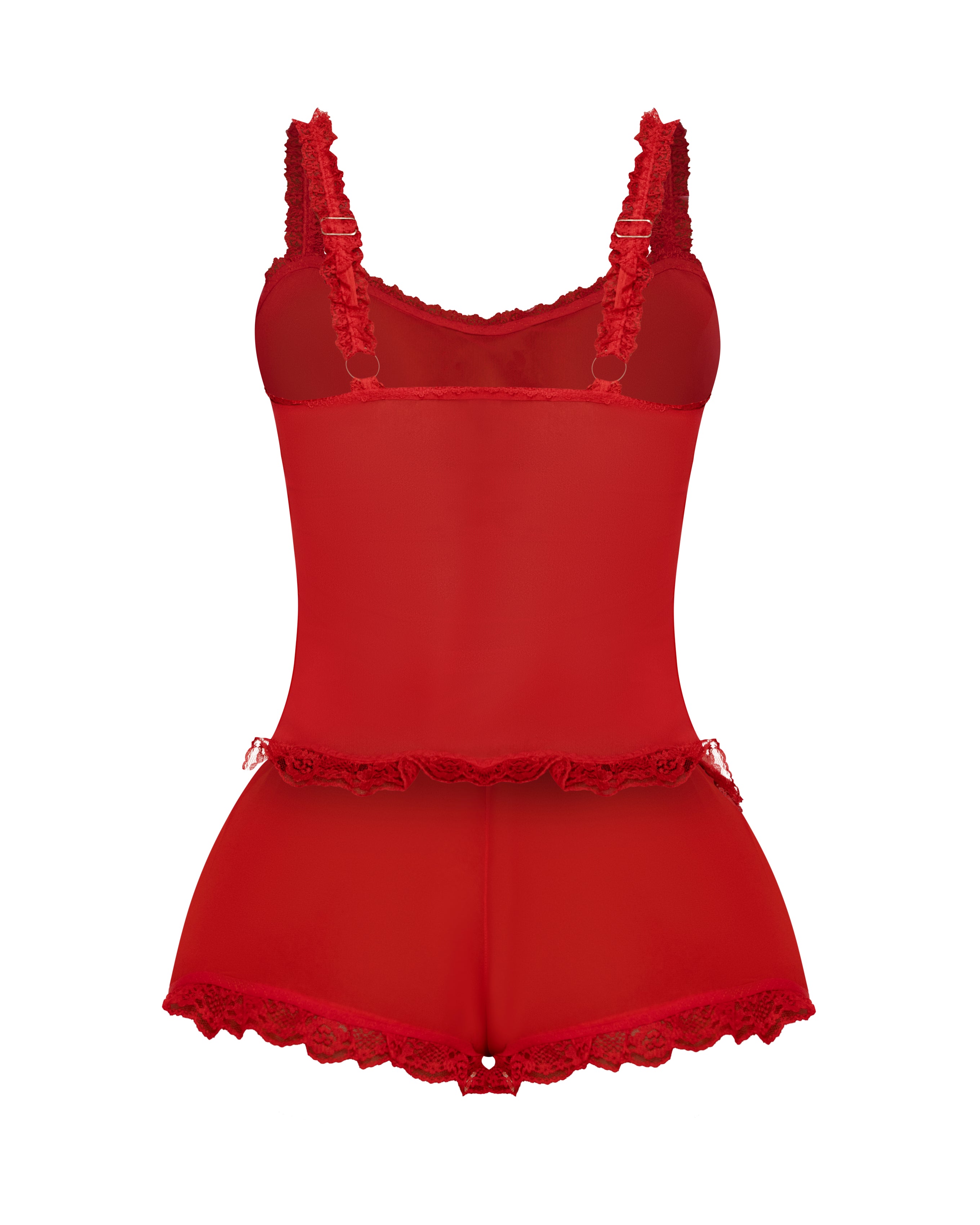 LOVE ME NOT SCALLOPED MESH SHORTS (CHERRY)